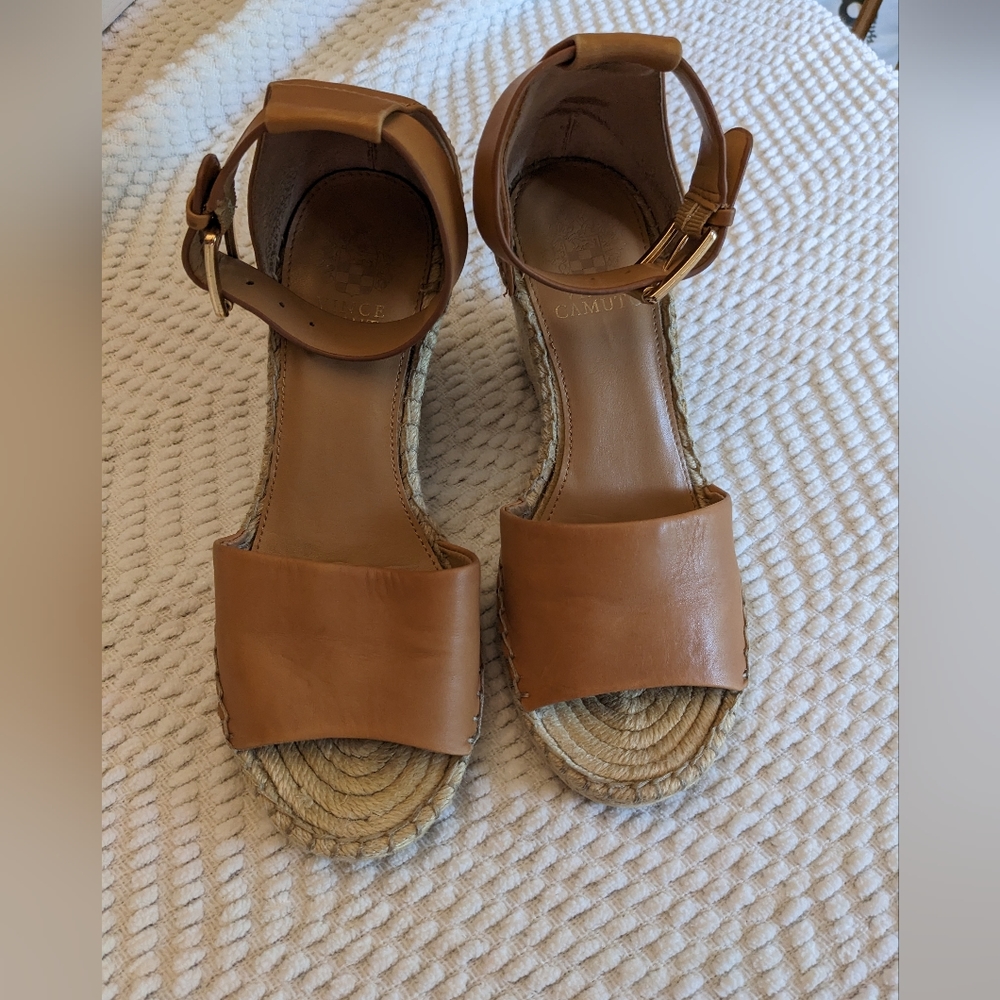 Tan Leather Espadrille Wedge Sandals